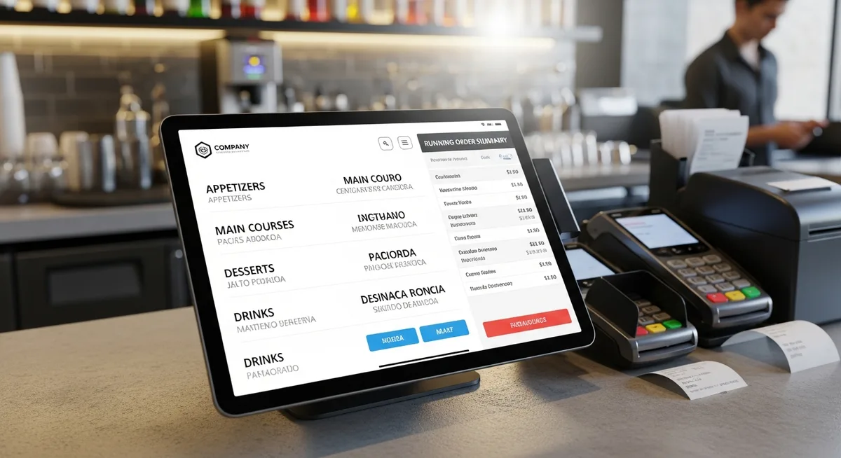 POS tablet mostrando interfaz bilingüe