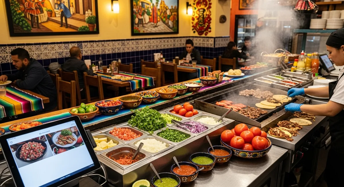 Taquería moderna con sistema POS tablet